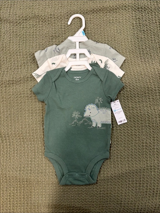 Carter's Other - Carter's Green & Cream Dino Short-Sleeve One-Pieces (3-Pack)